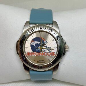 NFL Broncos Quartz Analog Men's Watch sports illustrated 43mm silvertone running